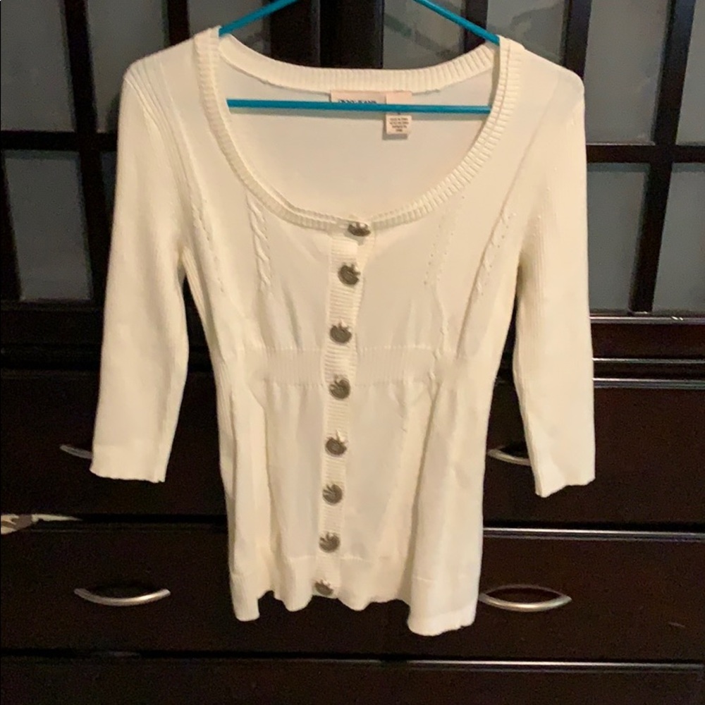 DKNYC Cream Scoop Neck Button Front Sweater